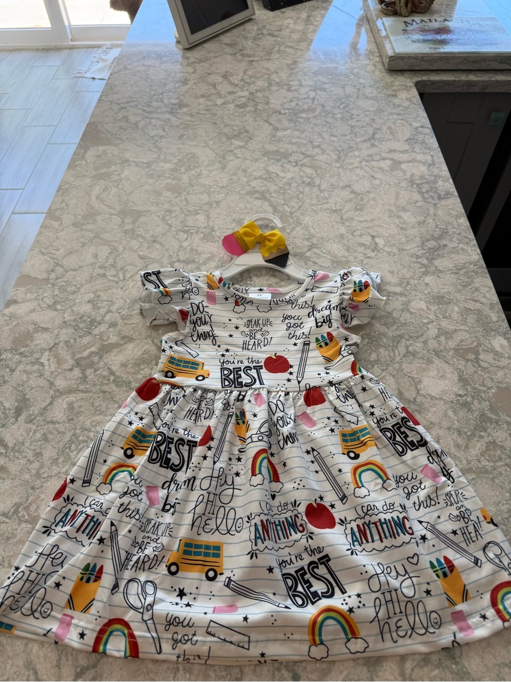 NWT Girls Back to School Teacher Flutter Sleeve Dress Size 2T